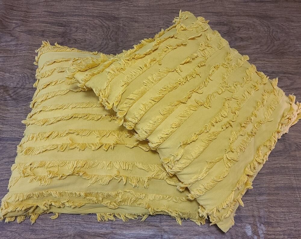 Mustard Yellow Boho Farmhouse Fringe Decorative Throw Pillows W/Inserts 17"×17"